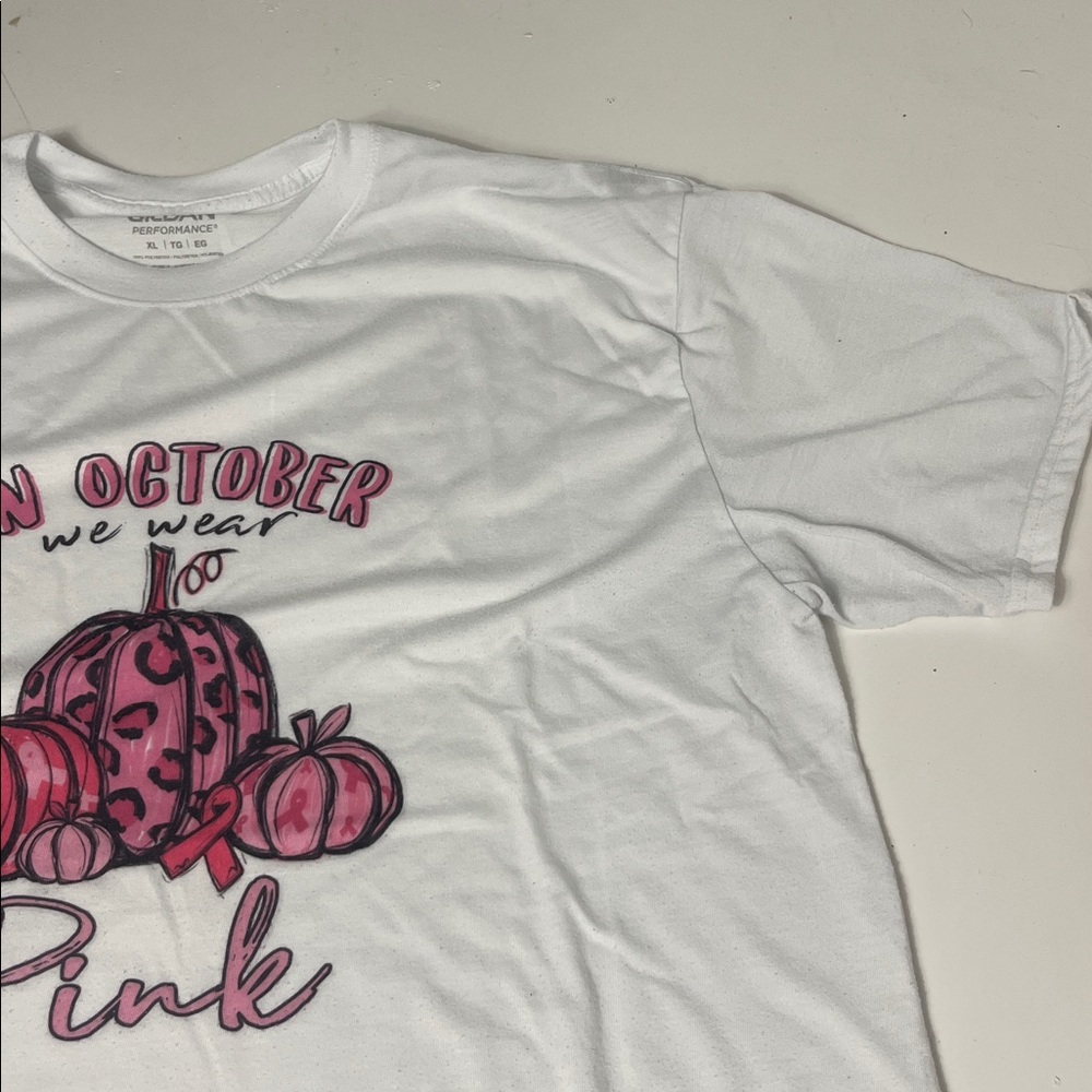 Gildan Performance XL In October We Wear Pink Breast Cancer Pumpkin Graphic T - Picture 2 of 5